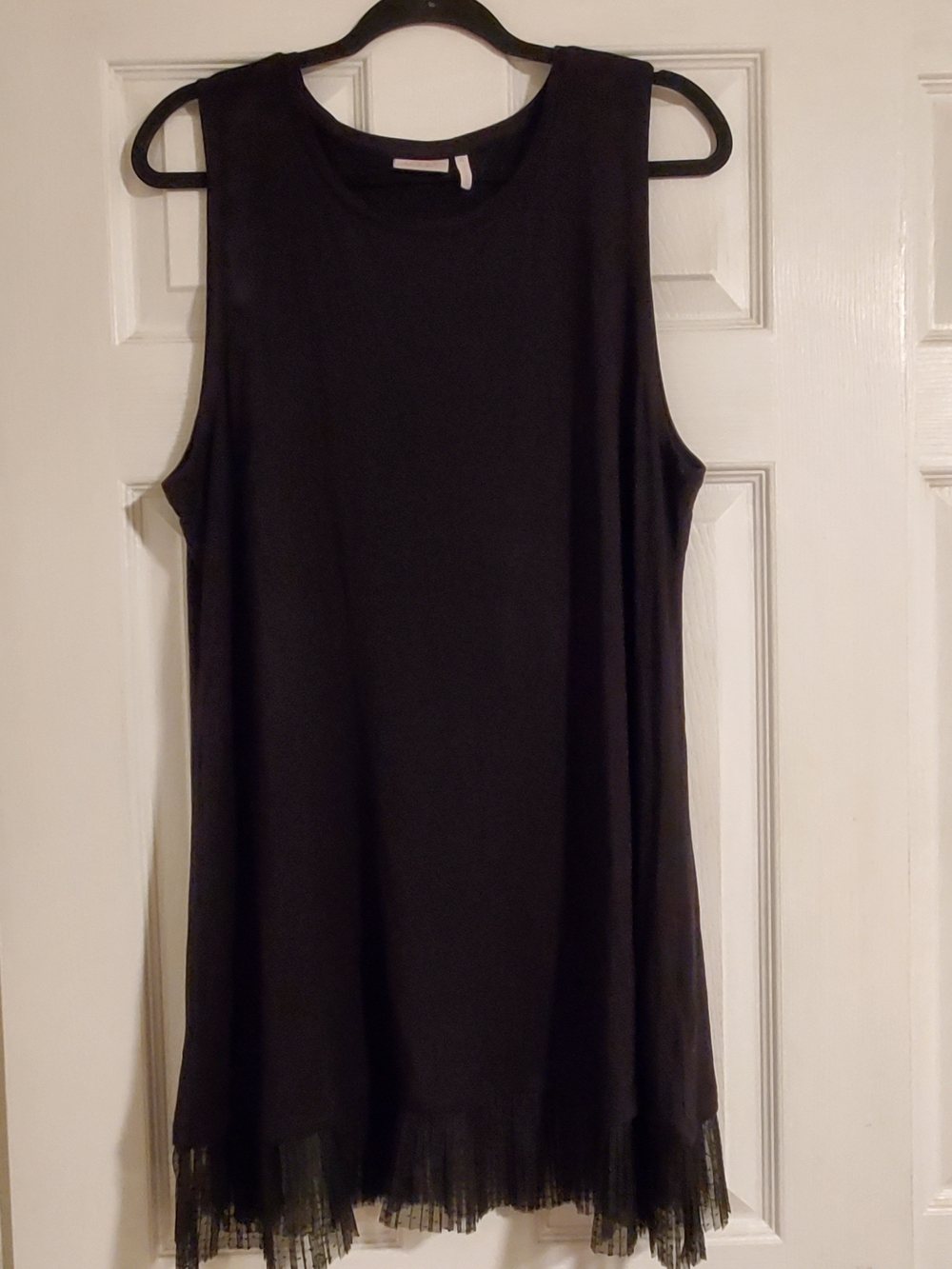 Sleeveless Black Asymmetrical Dress with Tulle Hem - Women